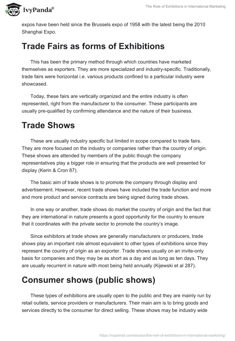 The Role of Exhibitions in International Marketing. Page 2