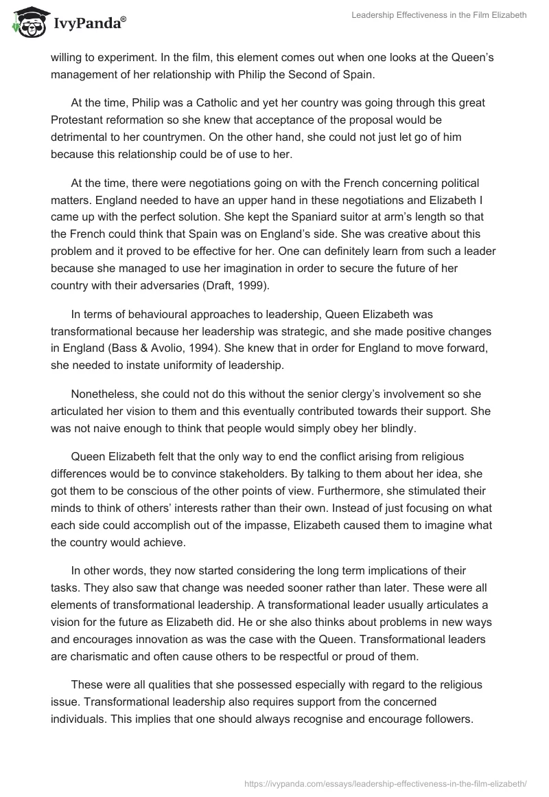 Leadership Effectiveness in the Film Elizabeth. Page 4