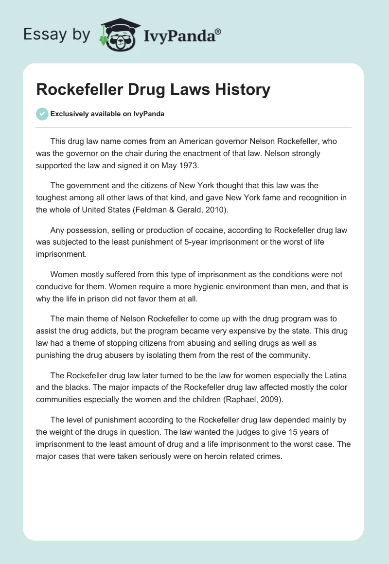 Rockefeller Drug Laws History. Page 1