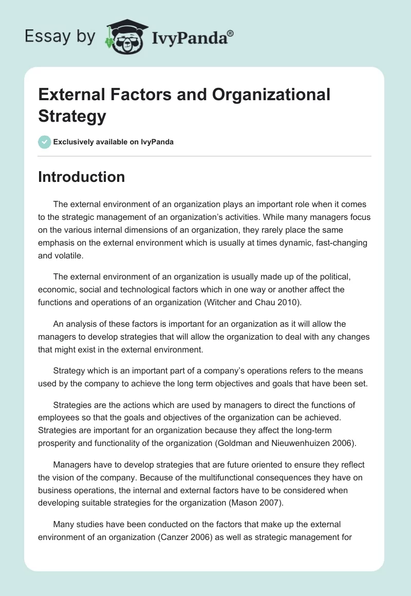 External Factors and Organizational Strategy. Page 1