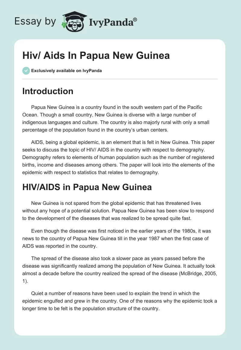 HIV/AIDS in Papua New Guinea. Page 1