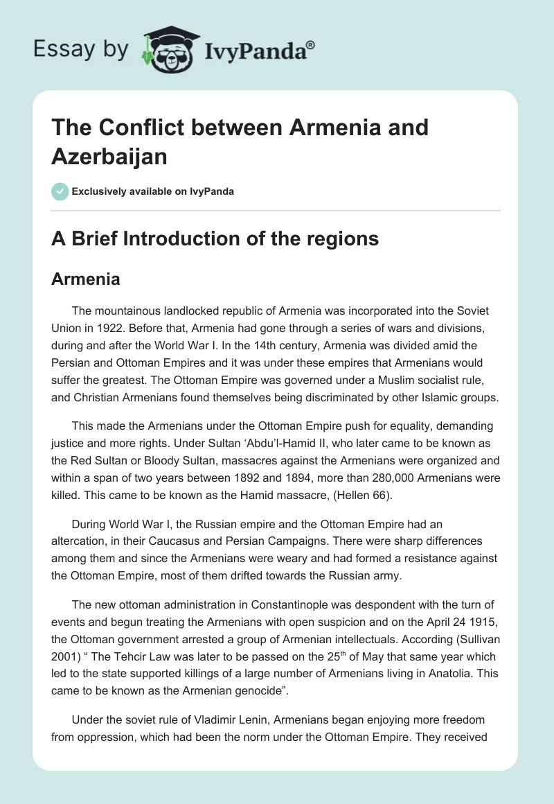 The Conflict Between Armenia and Azerbaijan. Page 1