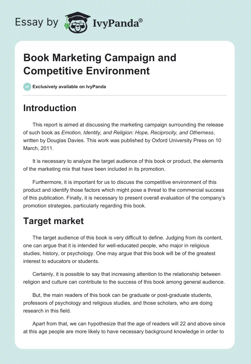 Book Marketing Campaign and Competitive Environment. Page 1