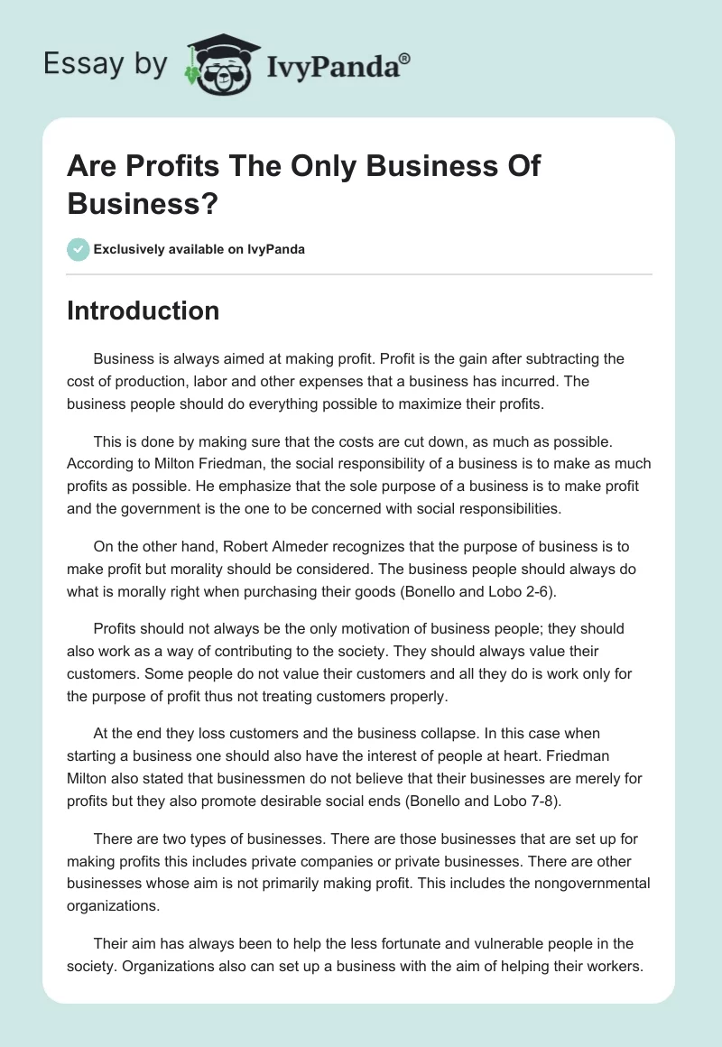Are Profits The Only Business Of Business?. Page 1