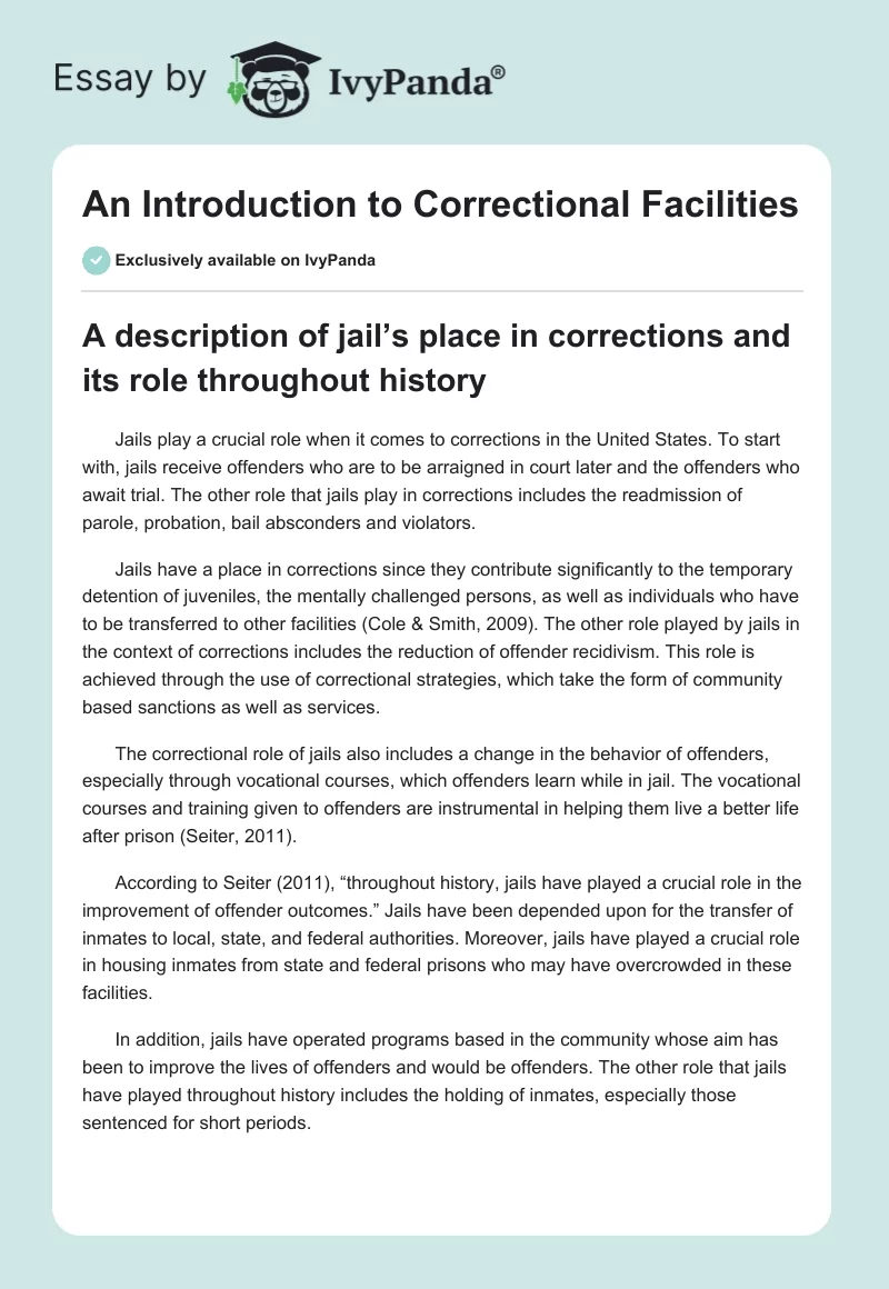 correctional facilities essay