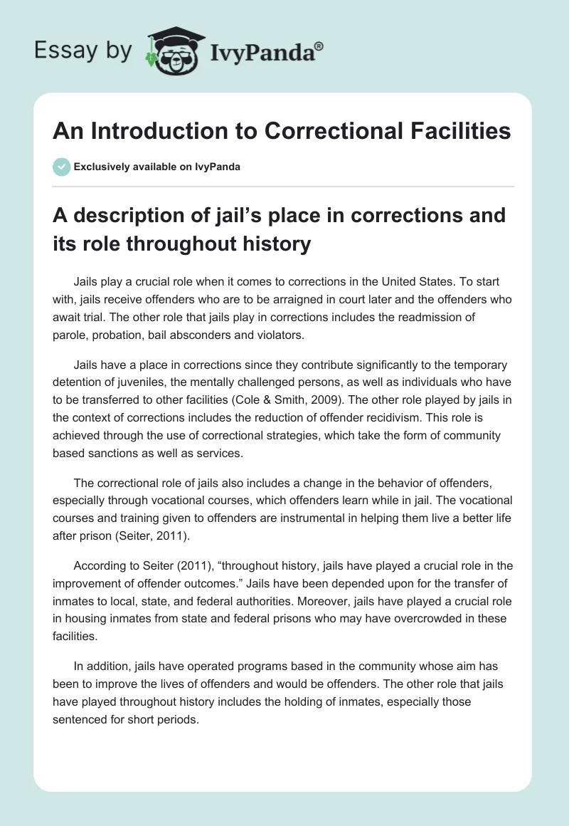 An Introduction to Correctional Facilities. Page 1