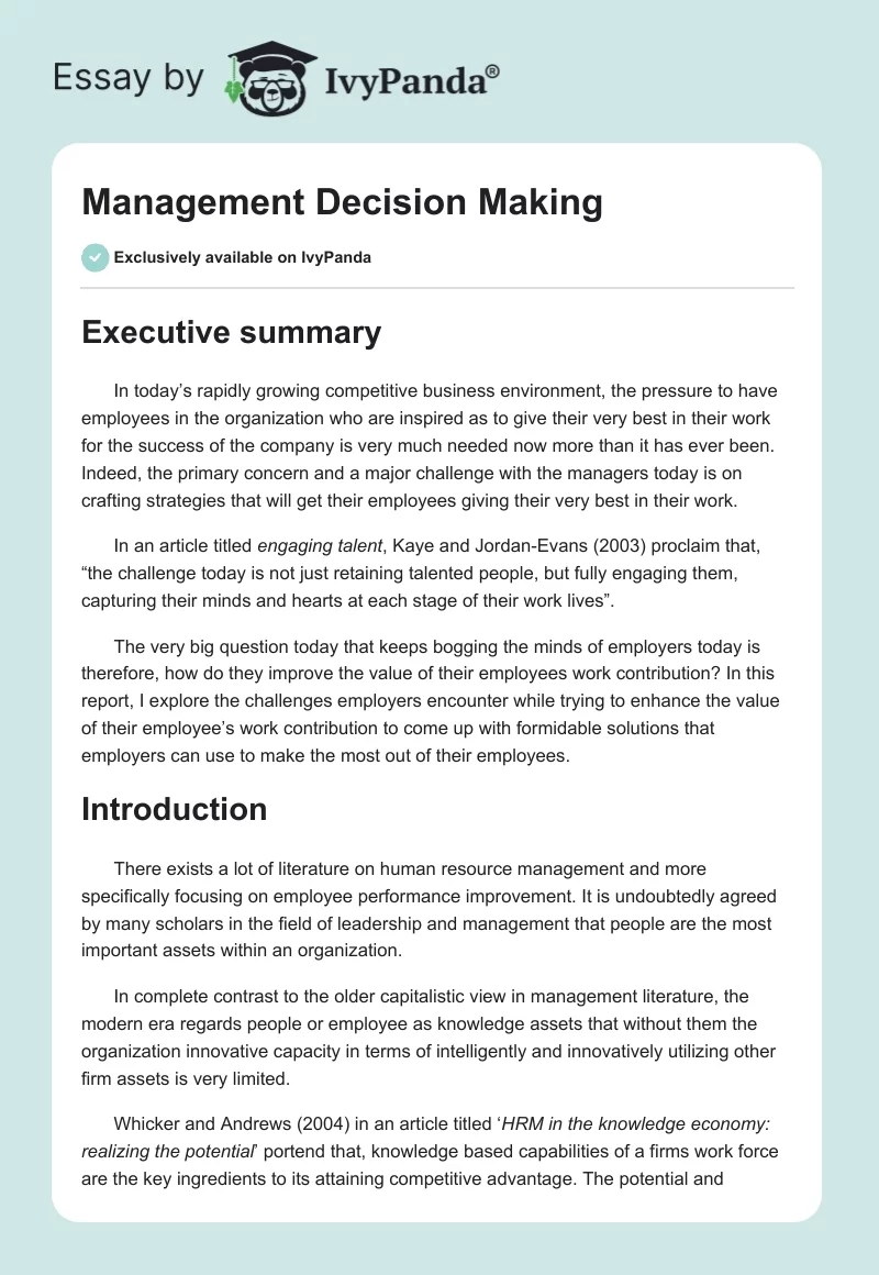 Management Decision Making. Page 1