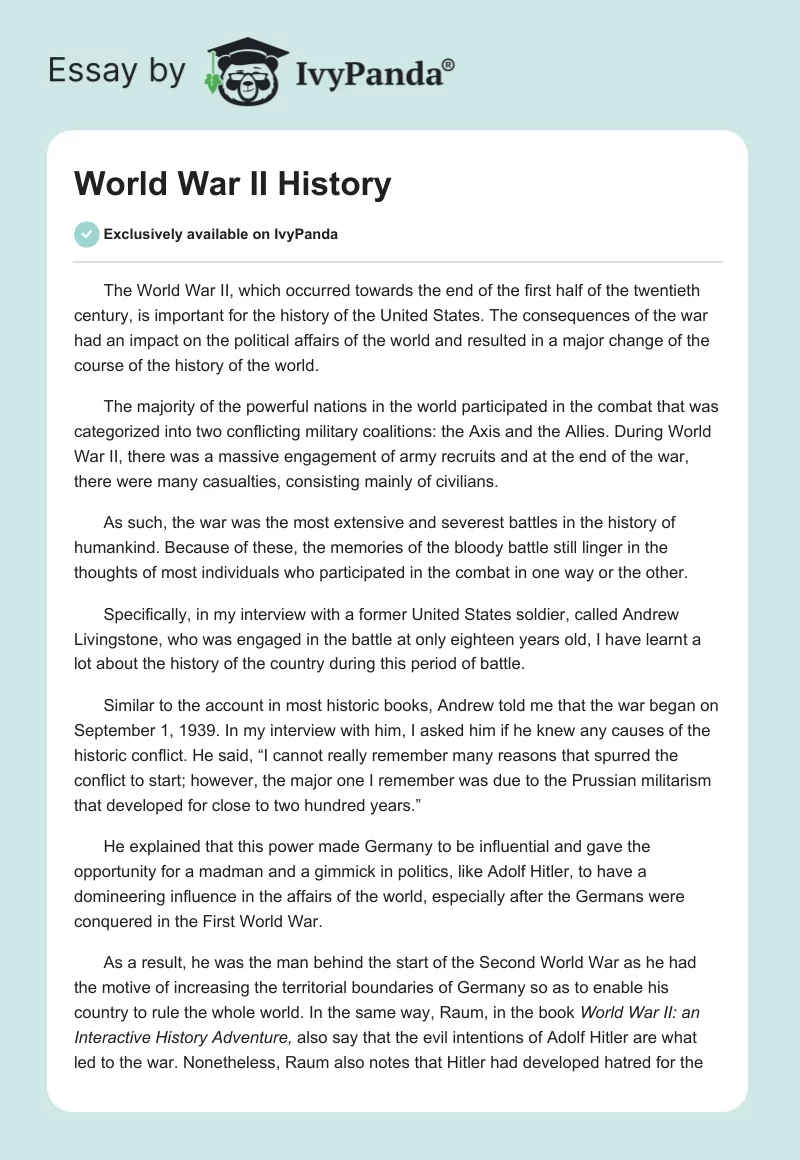 World War II History. Page 1