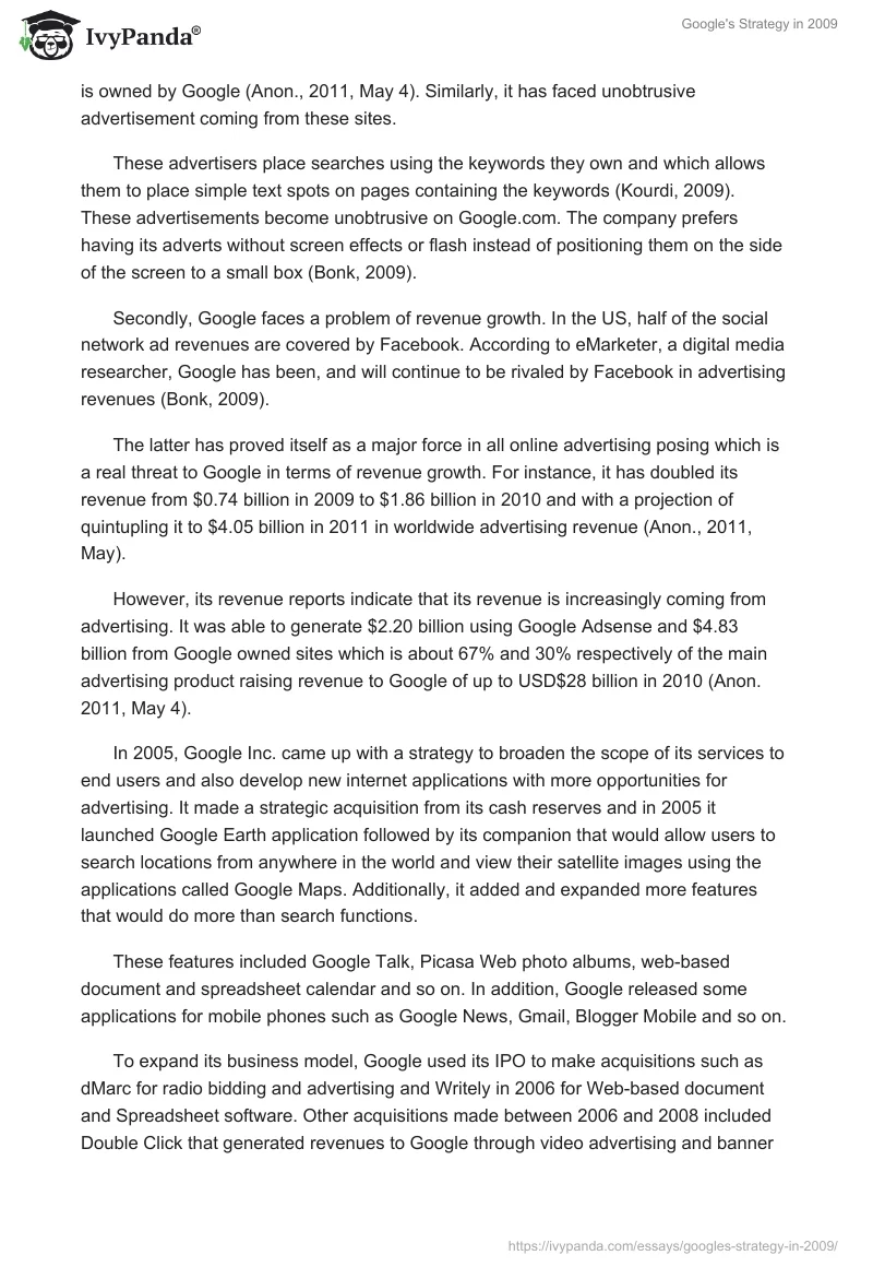 Google's Strategy in 2009. Page 3
