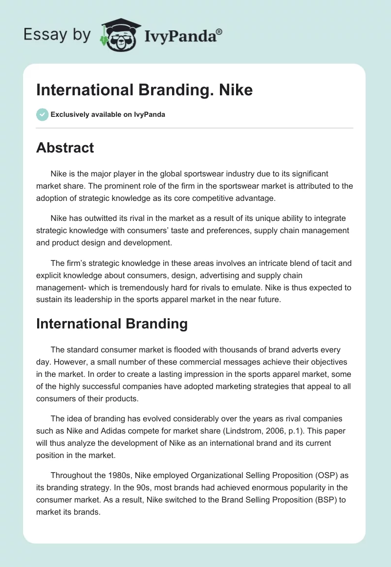 International Branding. Nike. Page 1