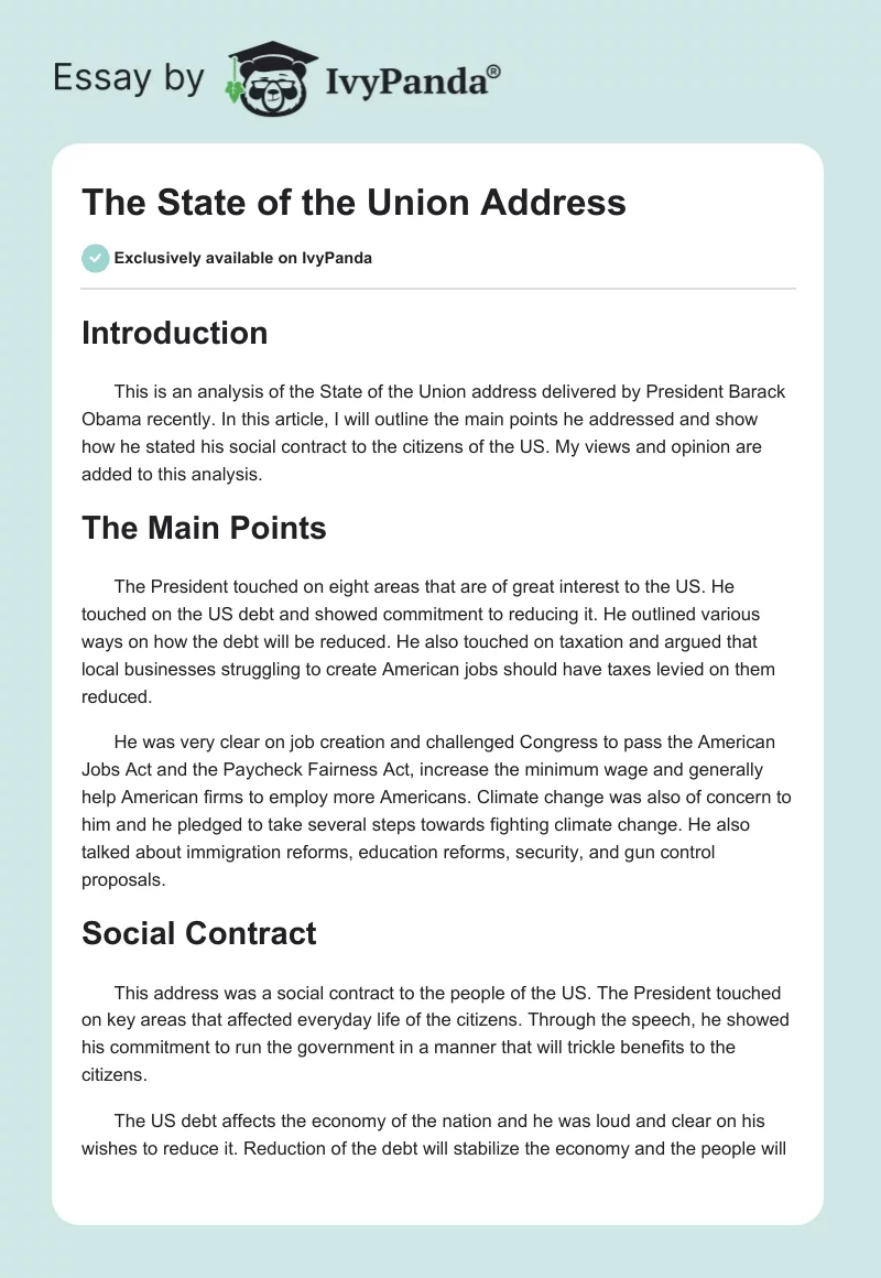 The State of the Union Address. Page 1