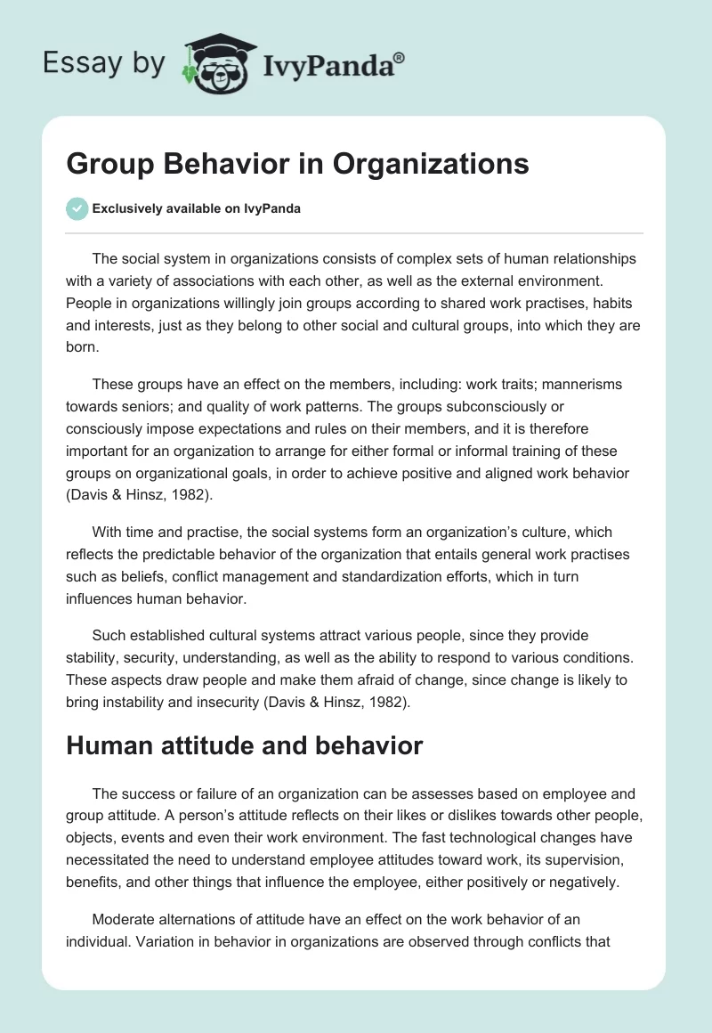 Group Behavior in Organizations. Page 1