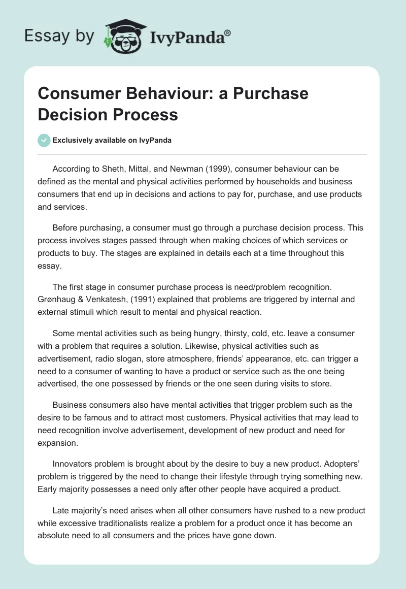 Consumer Behaviour: a Purchase Decision Process. Page 1