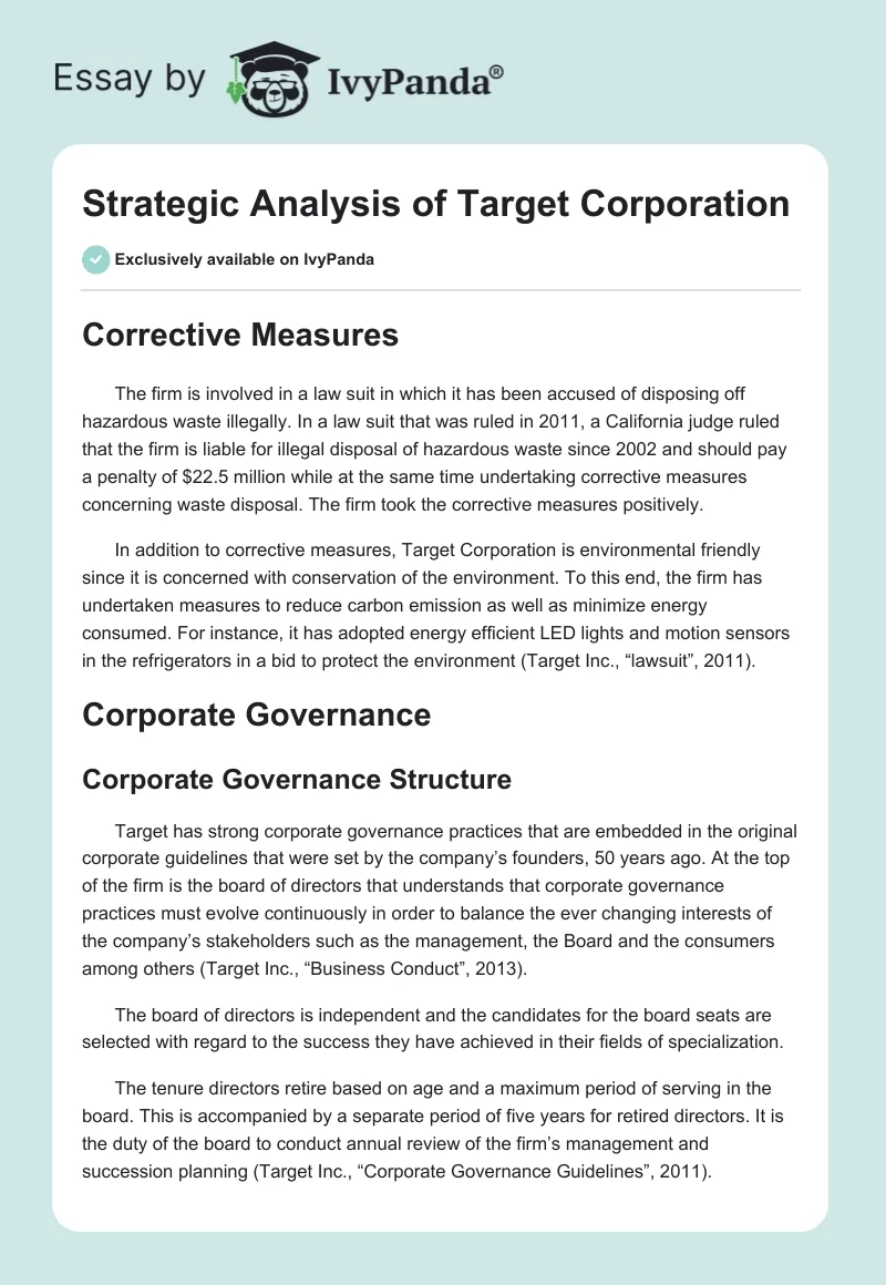 Strategic Analysis of Target Corporation. Page 1