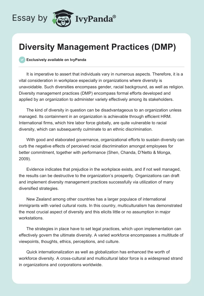 Diversity Management Practices (DMP). Page 1