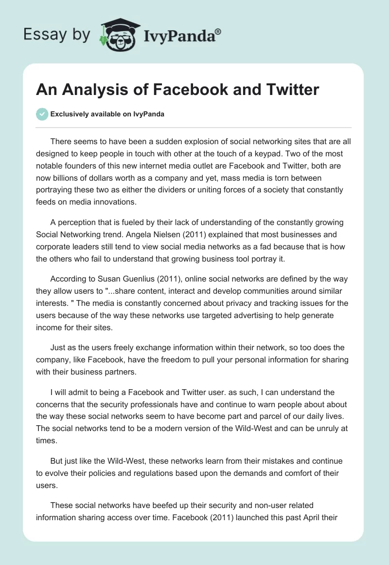 An Analysis of Facebook and Twitter. Page 1