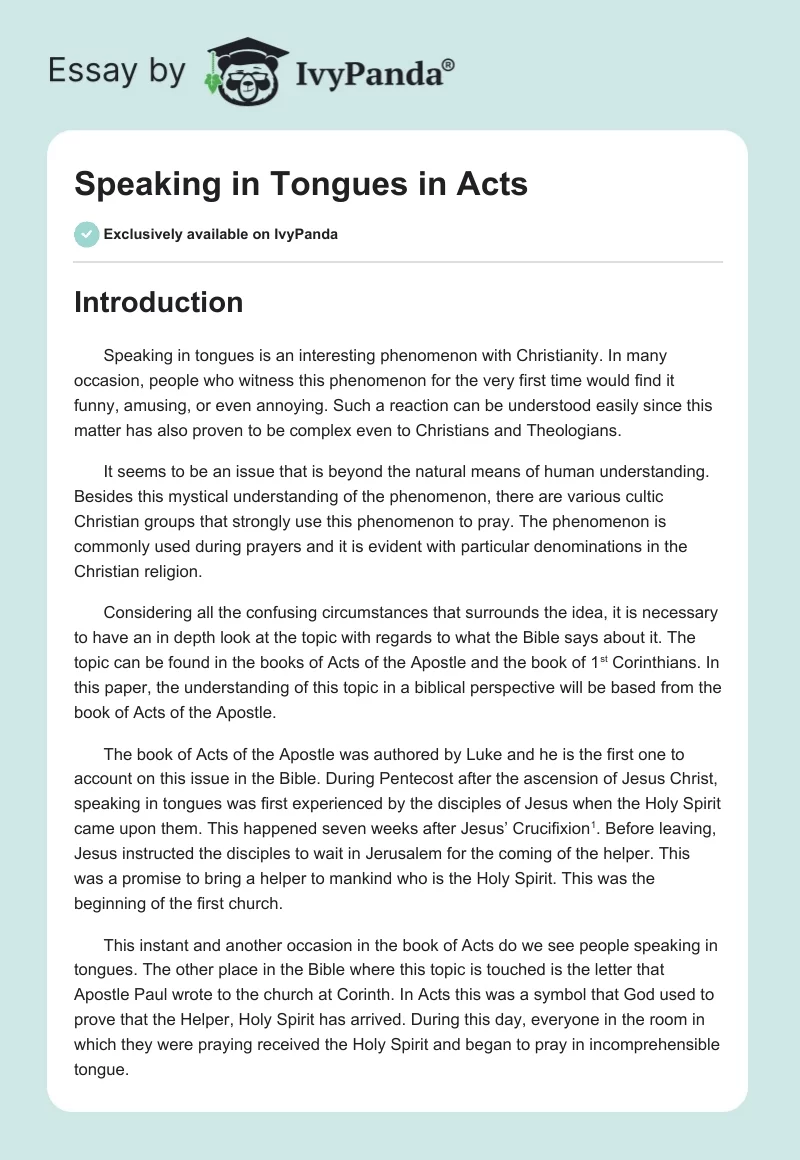 Speaking in Tongues in Acts. Page 1