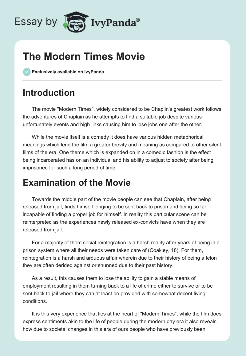 The "Modern Times" Movie. Page 1