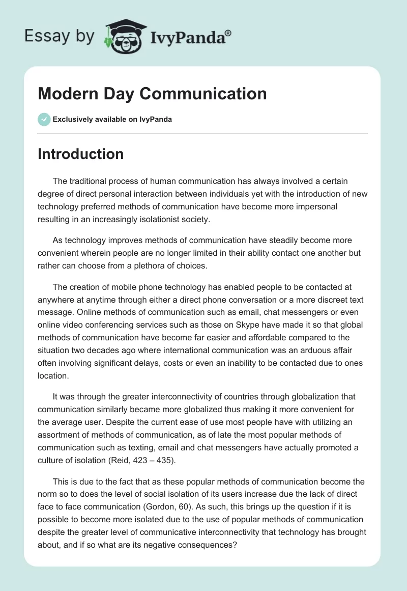 Modern Day Communication. Page 1