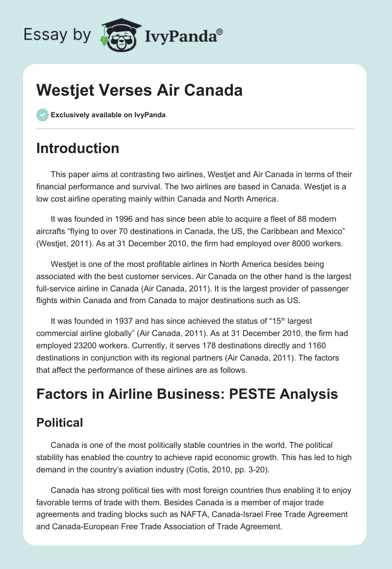 Westjet Verses Air Canada. Page 1