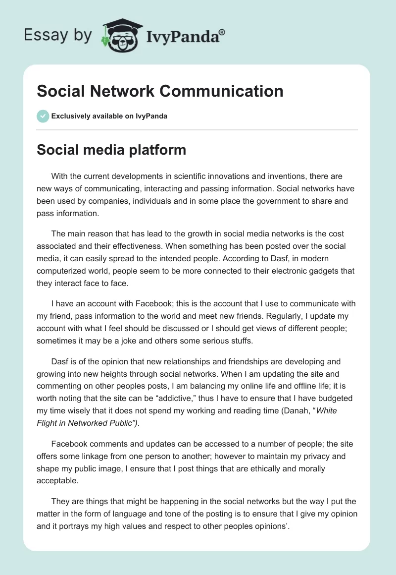 Social Network Communication. Page 1