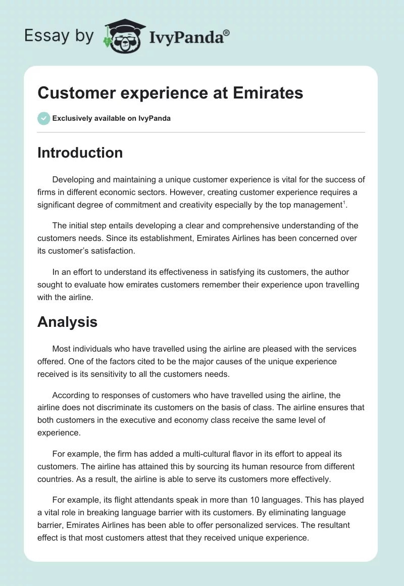 Customer experience at Emirates. Page 1