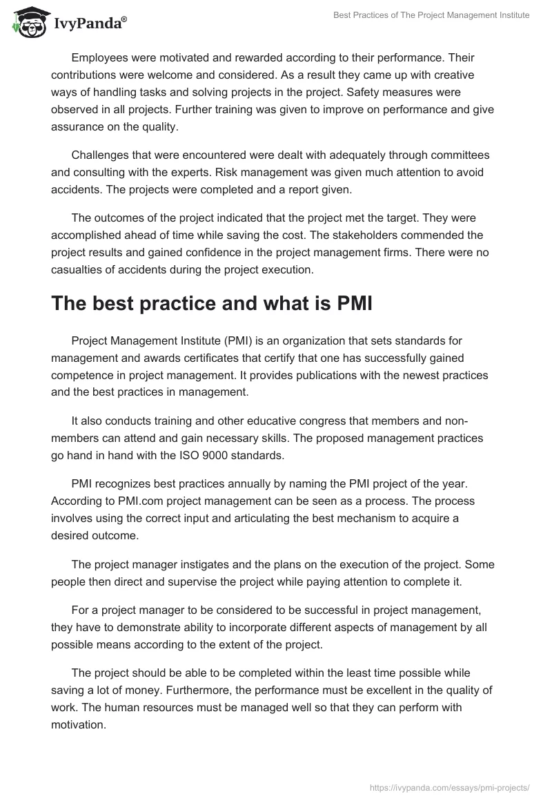 Best Practices of The Project Management Institute. Page 2