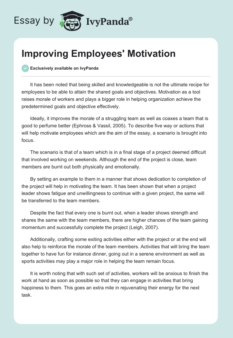 Improving Employees' Motivation. Page 1