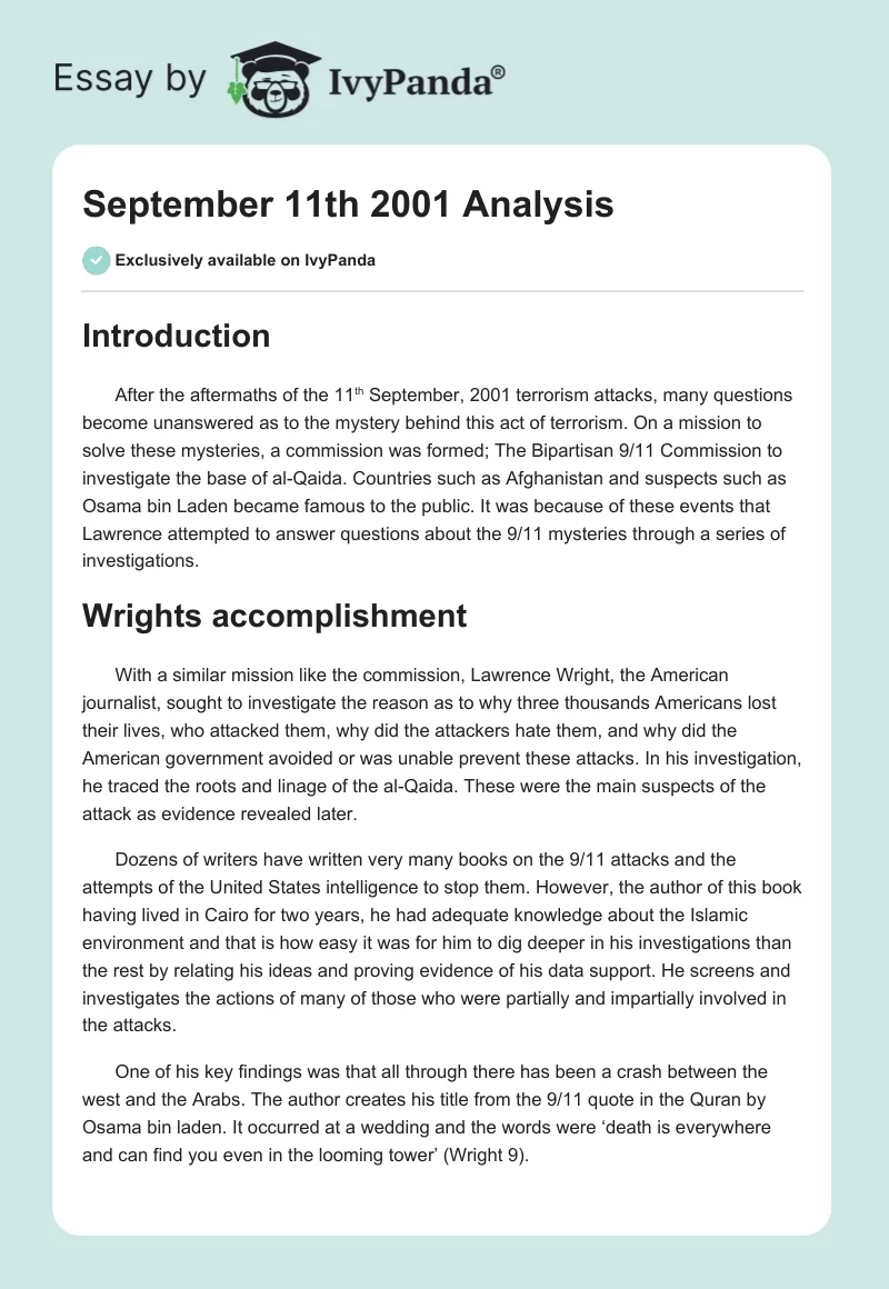 September 11th 2001 Analysis. Page 1