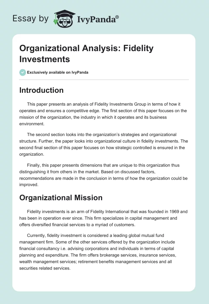 Organizational Analysis: Fidelity Investments. Page 1