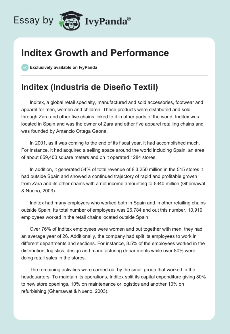 Inditex Growth and Performance. Page 1