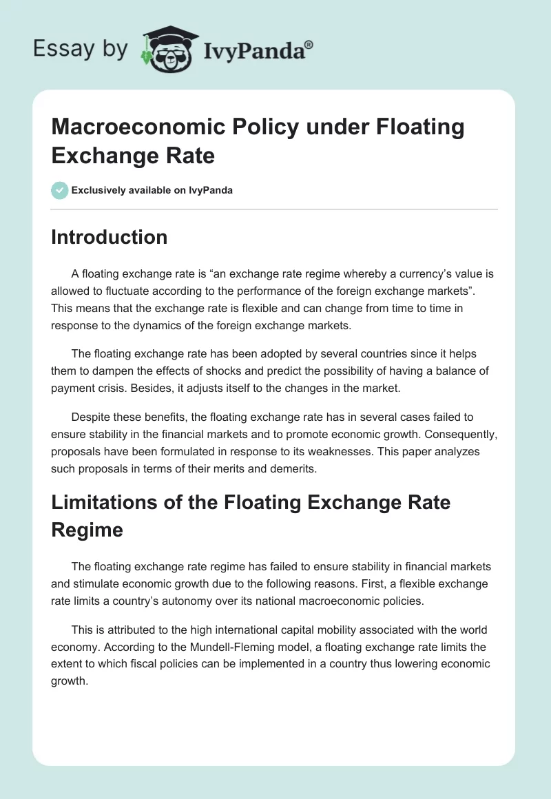 Macroeconomic Policy under Floating Exchange Rate. Page 1