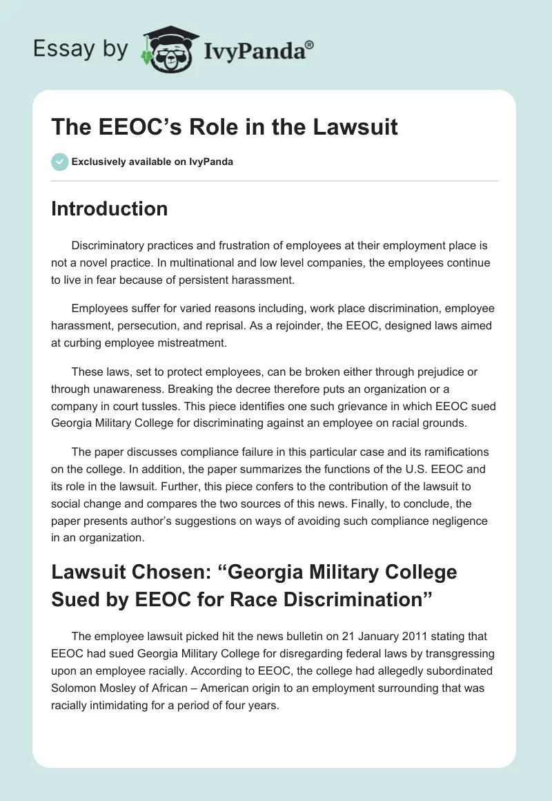 The EEOC’s Role in the Lawsuit. Page 1