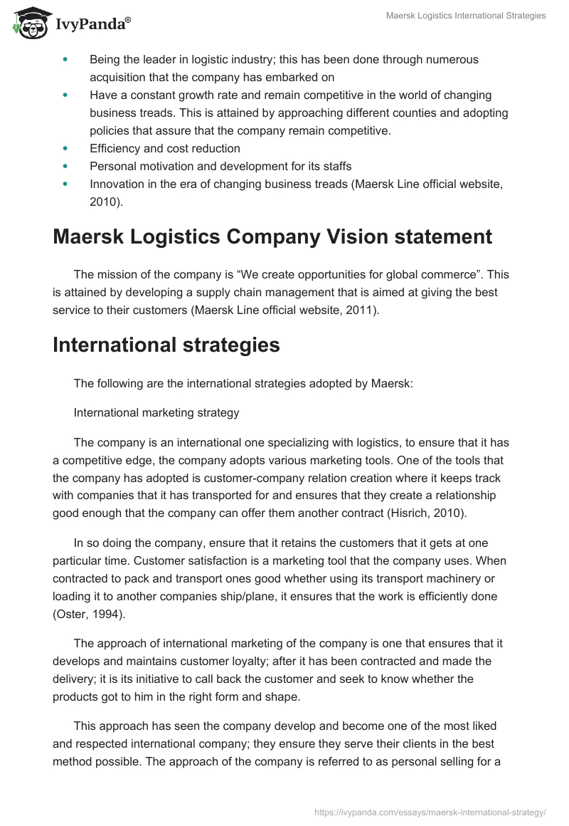 Maersk Logistics International Strategies. Page 3