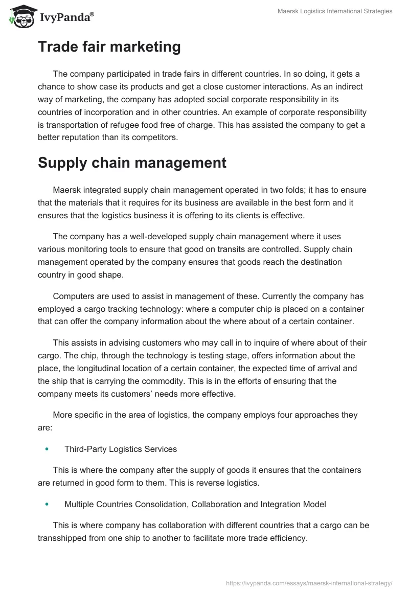 Maersk Logistics International Strategies. Page 5