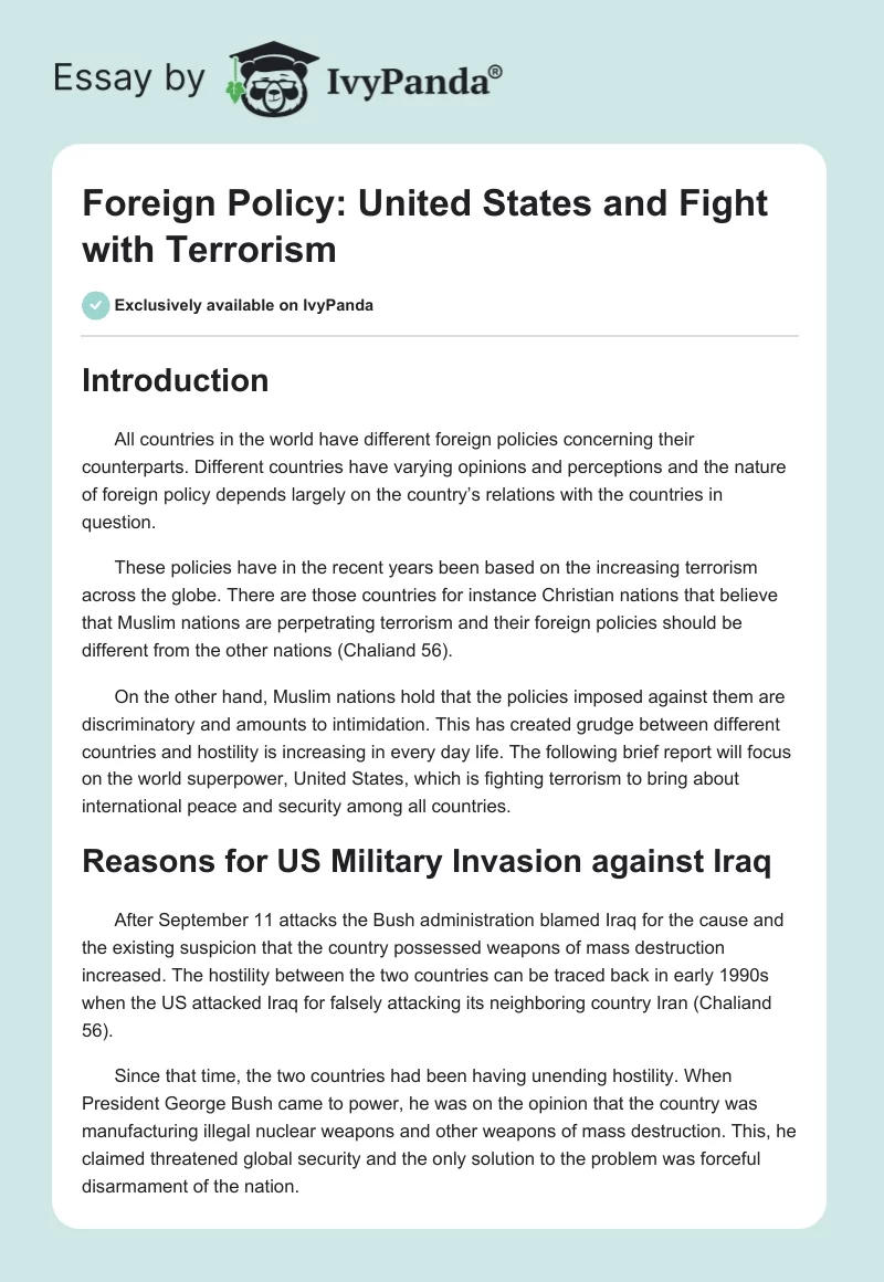 Foreign Policy: United States and Fight with Terrorism. Page 1