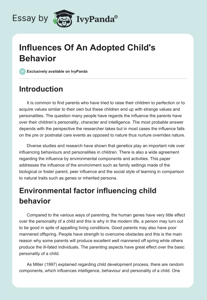 Influences Of An Adopted Child's Behavior. Page 1