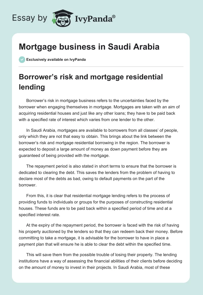 Mortgage business in Saudi Arabia. Page 1