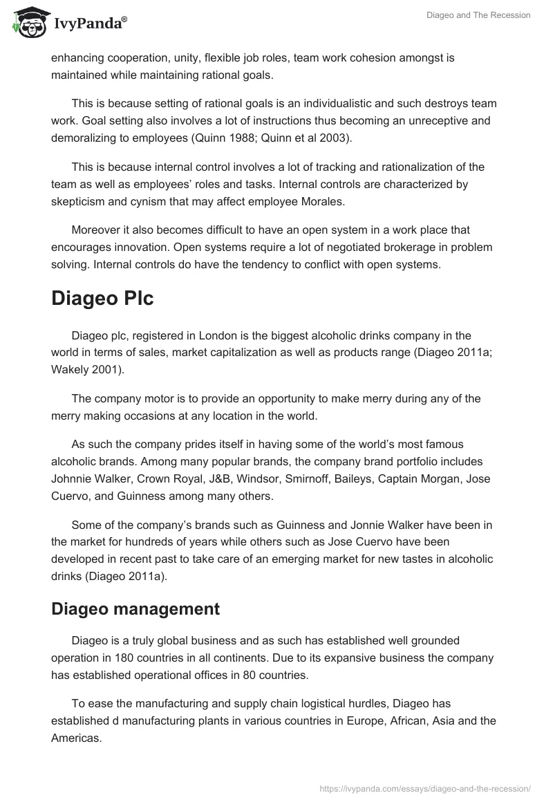 Diageo and The Recession. Page 2