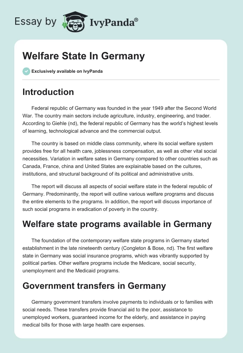 Welfare State In Germany. Page 1