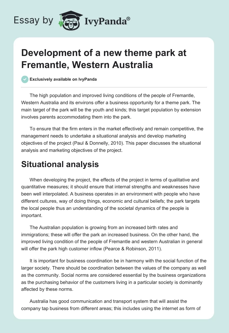 Development of a new theme park at Fremantle, Western Australia. Page 1