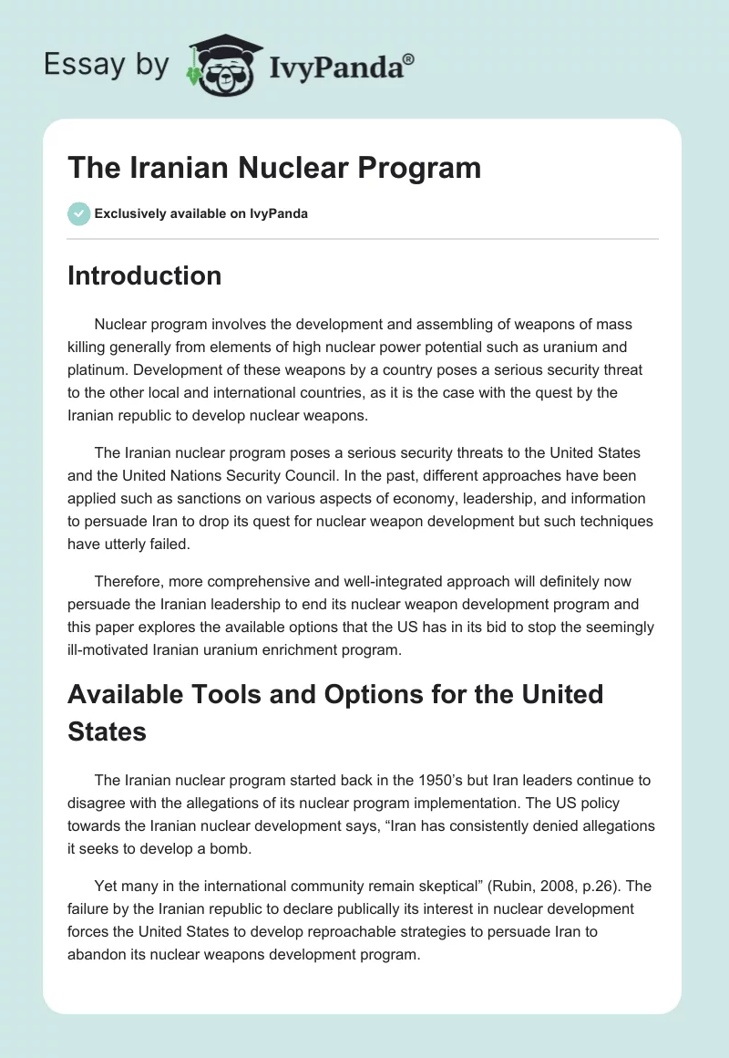 The Iranian Nuclear Program. Page 1
