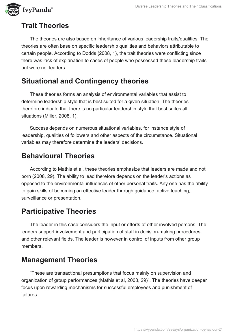Diverse Leadership Theories and Their Classifications. Page 2
