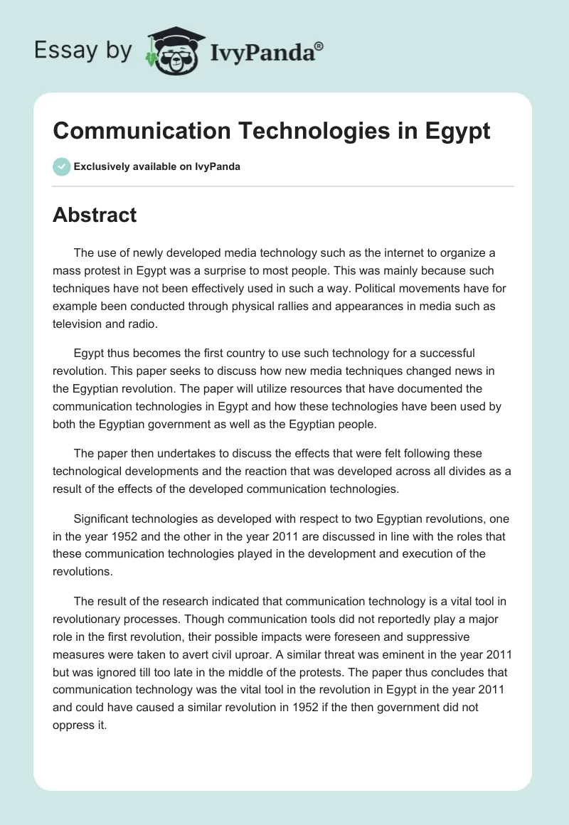 Communication Technologies in Egypt. Page 1