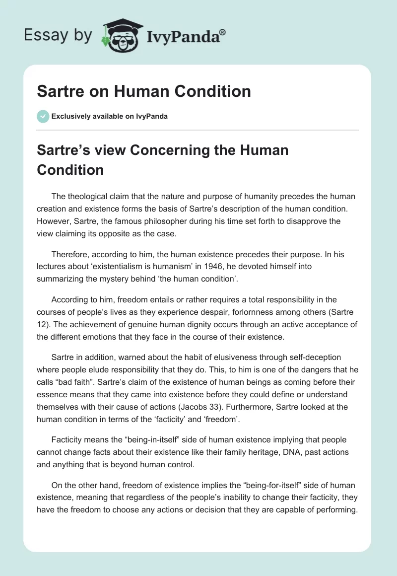 Sartre on Human Condition. Page 1