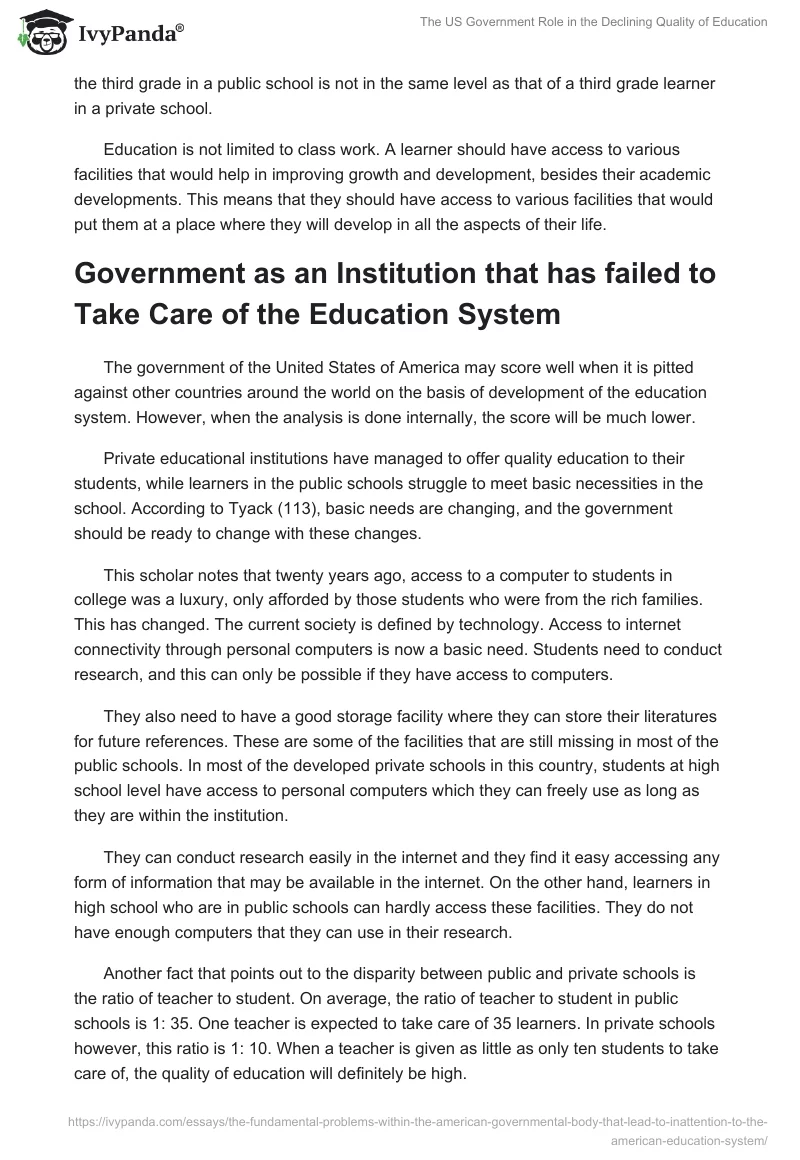 The US Government Role in the Declining Quality of Education. Page 2