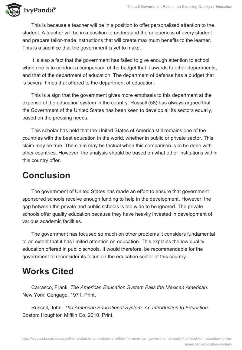 The US Government Role in the Declining Quality of Education. Page 3