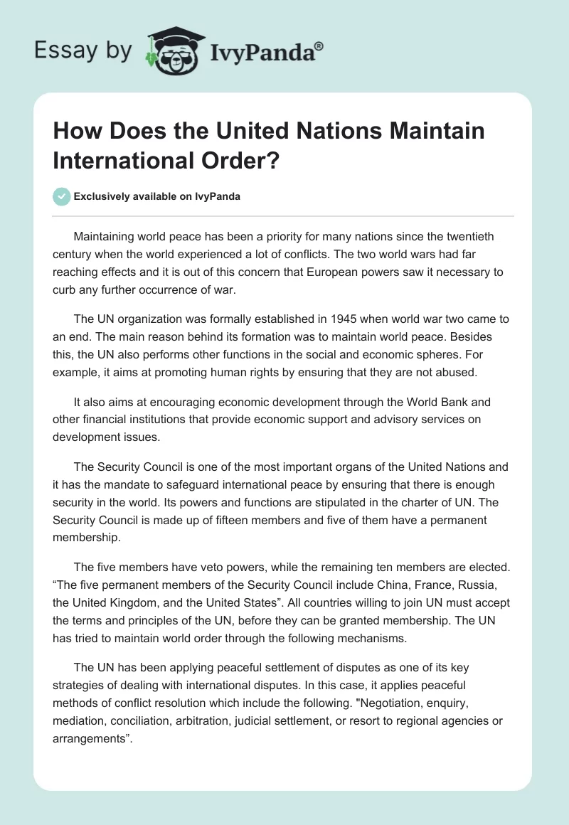 How Does the United Nations Maintain International Order?. Page 1