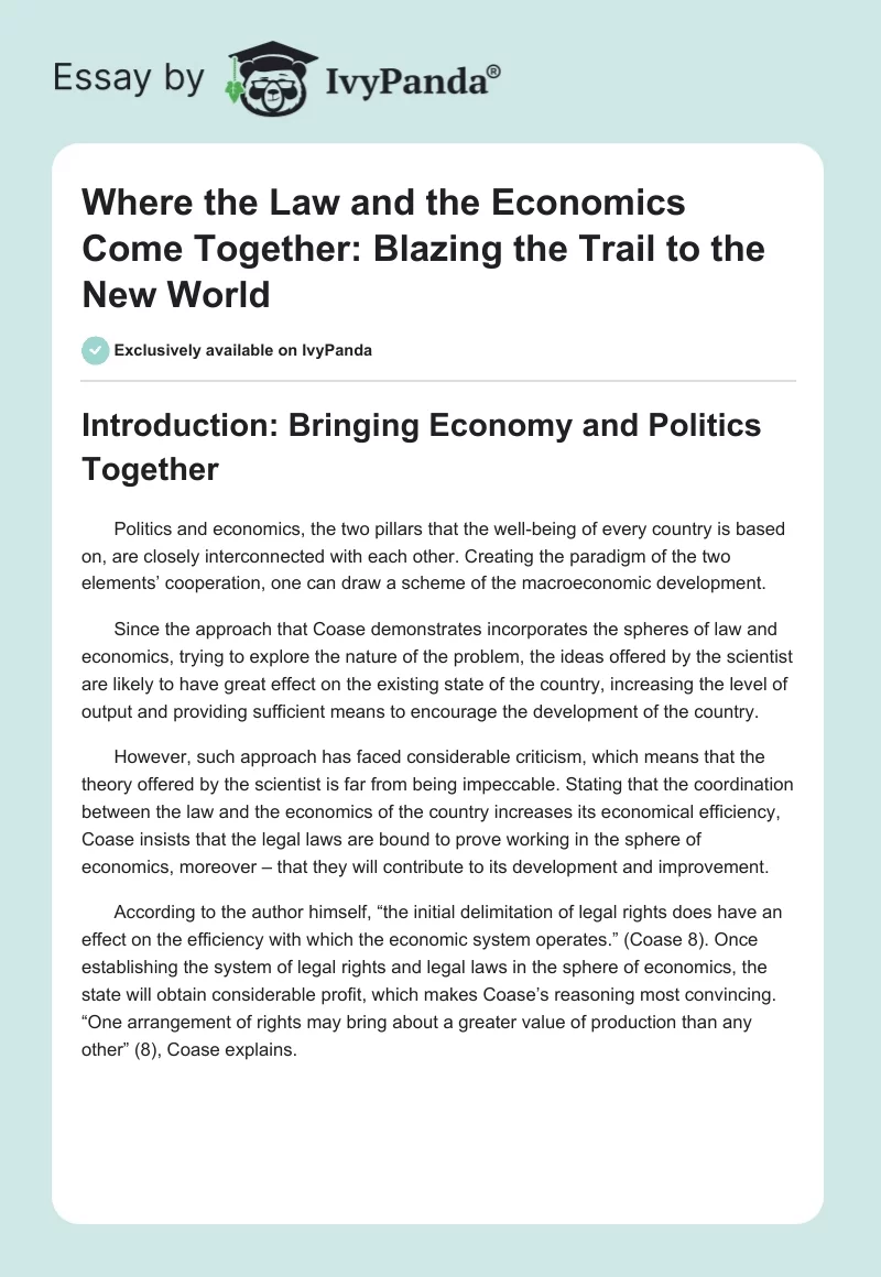 Where the Law and the Economics Come Together: Blazing the Trail to the New World. Page 1