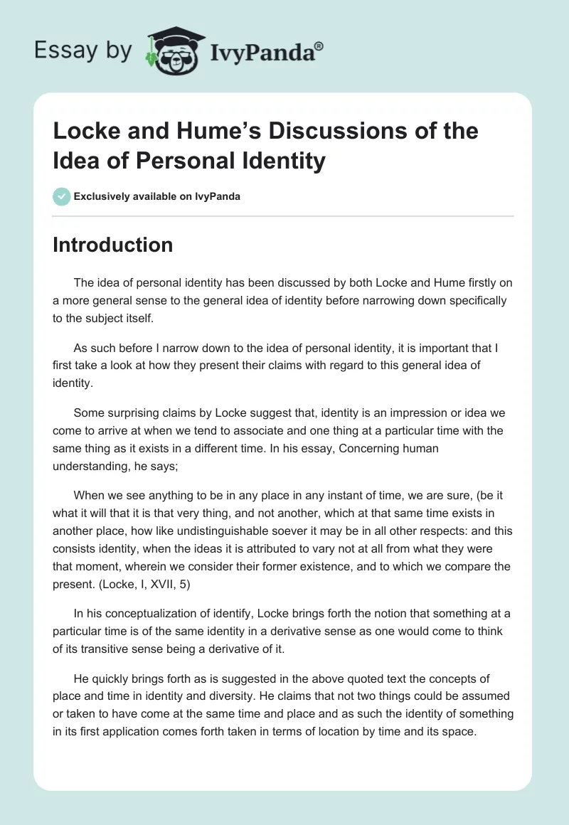Locke and Hume’s Discussions of the Idea of Personal Identity. Page 1